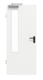 Frontansicht von GARANT Rauchschutztür D354-60 Designer White Resopal mit Lichtausschnitt LA-5 bandseitig