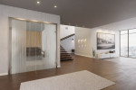 Milieu Loft Wohnzimmer mit Linie 1 Mattierung Doppelflügeltür mit Motiv matt - Erkelenz