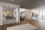 Milieu Loft Wohnzimmer mit Sinus 2 Klassisch Matt Ganzglas Doppelflügeltür mit Motiv klar - Erkelenz