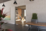 Milieubild von Atessa Motiv matt Glaspendeltür mit festem Seitenteil DORMA Mundus BTS Variante 2 - Erkelenz