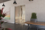 Milieubild von Bergamo Motiv klar Glaspendeltür mit festem Seitenteil DORMA Mundus BTS Variante 2 - Erkelenz