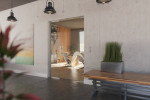 Milieubild von Sinus 2 Motiv matt Glaspendeltür mit festem Seitenteil DORMA Mundus BTS Variante 2 - Erkelenz
