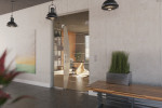 Milieubild von Amara Motiv matt Glaspendeltür mit festem Seitenteil und Oberlicht DORMA Mundus BTS Variante 8 - Erkelenz