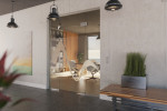 Milieubild von Sinus 2 Motiv matt Glaspendeltür mit zwei festen Seitenteilen und Oberlicht DORMA Mundus BTS Variante 9 - Erkelenz