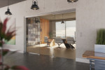 Milieubild von Bahia Motiv matt 2-flg. Glasschiebetür voreinander auf ein Seitenteil fahrend DORMA MUTO Teleskop Variante 2 - Erkelenz