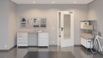 Front-Flur-Milieuansicht von GARANT Rauchschutztür 0105-60 Pearl White CePaL mit Lichtausschnitt LA-DIN