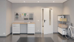 Front-Flur-Milieuansicht von GARANT Rauchschutztür D354-60 Designer White Resopal mit Lichtausschnitt LA-5 bandseitig