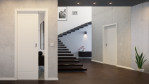 Kopenhagen 10 Weißlack-Schiebetür - Lebo in der Wand laufend montiert im Wohnzimmer