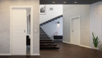 Kopenhagen 33 Weißlack-Schiebetür - Lebo in der Wand laufend montiert im Wohnzimmer