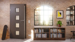Detail-Milieuansicht von Huga Innentür Hygge grau RAL 7037 Duradecor Basic mit Lichtausschnitt LA 14