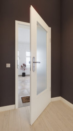 Front-Milieuansicht von GARANT Wohnungseingangstür 0105-60 Pearl White CePaL mit Lichtausschnitt LA-DIN