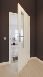 Front-Milieuansicht von GARANT Wohnungseingangstür W980ST15 Platinweiß GHK08 mit Lichtausschnitt LA-5 schlossseitig