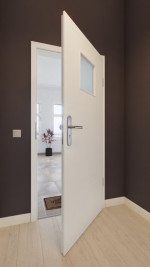 Front-Milieuansicht von GARANT Wohnungseingangstür Quer Authentic Bianco CePaL mit Lichtausschnitt LA-8