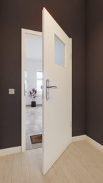 Front-Milieuansicht von GARANT Wohnungseingangstür 0105-60 Pearl White CePaL mit Lichtausschnitt LA-9
