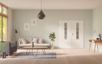 Front-Milieuansicht von GARANT Doppelflügeltür inkl. Zarge D354-60 Designer White Resopal mit Lichtausschnitt LA-5 mittig Sprosse SP10
