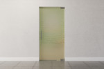 Frontansicht farbig von Morse Motiv klar Glaspendeltür DORMA Mundus BTS Variante 1 - Erkelenz
