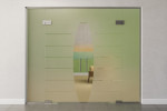 Frontansicht farbig von Amara Motiv klar 2-flg. Glaspendeltür mit zwei festen Seitenteilen und Oberlicht DORMA Mundus BTS Variante 12 - Erkelenz