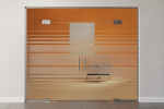 Frontansicht farbig von Selina Motiv matt 2-flg. Glaspendeltür mit zwei festen Seitenteilen und Oberlicht DORMA Mundus BTS Variante 12 - Erkelenz