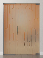 Bild von Curves Motiv klar Glaspendeltür mit festem Seitenteil DORMA Mundus BTS Variante 2 - Erkelenz