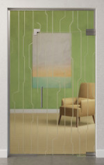 Bild von Curves Motiv matt Glaspendeltür mit festem Seitenteil und Oberlicht DORMA Mundus BTS Variante 8 - Erkelenz