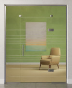 Bild von Quer Motiv matt Glaspendeltür mit zwei festen Seitenteilen und Oberlicht DORMA Tensor Variante 5 - Erkelenz