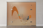 Frontbild farbig von Sinus 2 Motiv klar 2-flg. Glaspendeltür mit zwei festen Seitenteilen und Oberlicht DORMA Tensor Variante 6 - Erkelenz