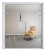 Ansicht von Cristall Klassisch Matt Ganzglas Doppelflügel-Pendeltür mit Motiv matt - Erkelenz