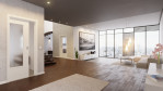 Blick in Wohnmilieu mit Schiebetür Weißlack RAL 9010 Premium LA-DIN in der Wand laufend