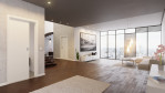 Blick in Wohnmilieu mit Schiebetür Weißlack RAL 9010 Premium in der Wand laufend