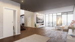 Blick in Wohnmilieu mit Schiebetür Weißlack RAL 9016 Premium in der Wand laufend