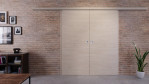 Front-Milieubild der vor der Wand verlaufenden Doppelflügel-Schiebetür Platineiche Cross EIC 424 PortaLit-CPL - Westag