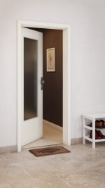 CloseUp-Milieuansicht von GARANT Wohnungseingangstür W980ST15 Platinweiß GHK08 mit Lichtausschnitt LA-DIN