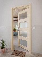 CloseUp-Milieuansicht von GARANT Wohnungseingangstür Quer Authentic Sand GCK08 mit Lichtausschnitt LA-11
