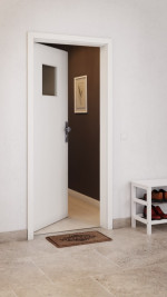CloseUp-Milieuansicht von GARANT Wohnungseingangstür Authentic Bianco GCK08 mit Lichtausschnitt LA-8
