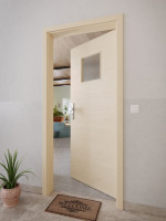 CloseUp-Milieuansicht von GARANT Wohnungseingangstür Quer Authentic Sand GCK08 mit Lichtausschnitt LA-8