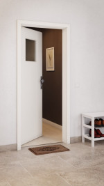 CloseUp-Milieuansicht von GARANT Wohnungseingangstür 0105-60 Pearl White CePaL mit Lichtausschnitt LA-9