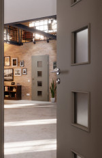 CloseUp-Milieuansicht von Hygge Grau RAL 7037 LA 14 Mattlack Basic Innentür - Huga