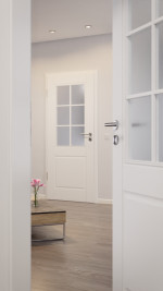 CloseUp-Milieuansicht von HUGA Innentür Kontur 2 Weißlack Classic mit Lichtausschnitt LA Sprosse 2/3