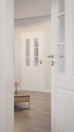 CloseUp-Milieuansicht von HUGA Innentür Kontur 3 Weißlack Classic mit Lichtausschnitt LA Sprosse 1/3