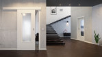 Schiebetür Weißlack RAL 9010 Premium LA-DIN vor der Wand laufend im Wohnmilieu