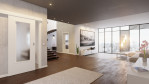 Wohnbereich mit Schiebetür Weißlack RAL 9010 Premium LA-DIN vor der Wand laufend verbaut