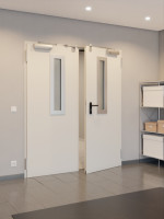 CloseUp-Milieuansicht von TECKENTRUP Innentür-Set 2-flg. Stahl mit Feuerschutzfunktion T30-2 FSA-62 mit Rechteckverglasung Ausschnitt 1 inkl. Eckzarge