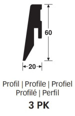 Querschnitt von Eiche Polarweiße Gekälkt Echtholzfurnierte Fußleiste Profil 3 PK (2380 x 20 x 60 mm) - MEISTER