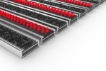 Schräge Detailansicht von Aluprofilmatte KLASSIK Rips T01PP schwarz / Work B05 rot - Entrada