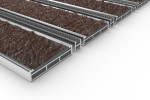 Schräge Detailansicht von Aluprofilmatte ROYAL Rips T08PP braun / Minibürste MB02 grau - Entrada
