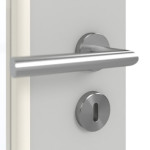Detailansicht der Oberfläche von GARANT Doppelflügeltür inkl. Zarge D92-60 Dove Grey Resopal mit Lichtausschnitt LA-6 Sprosse SP4