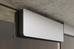 Detailansicht von Cinque Motiv matt Glaspendeltür mit zwei festen Seitenteilen DORMA Mundus BTS Variante 3 - Erkelenz