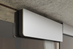 Detailansicht von Cristall Motiv matt Glaspendeltür mit zwei festen Seitenteilen DORMA Mundus BTS Variante 3 - Erkelenz