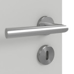 Detailansicht der Oberfläche von GARANT Schallschutztür D92-60 Dove Grey Resopal mit Lichtausschnitt LA-10