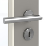 Detailansicht der Oberfläche von GARANT Schallschutztür U12115SD Platingrau GHK08 mit Lichtausschnitt LA-2